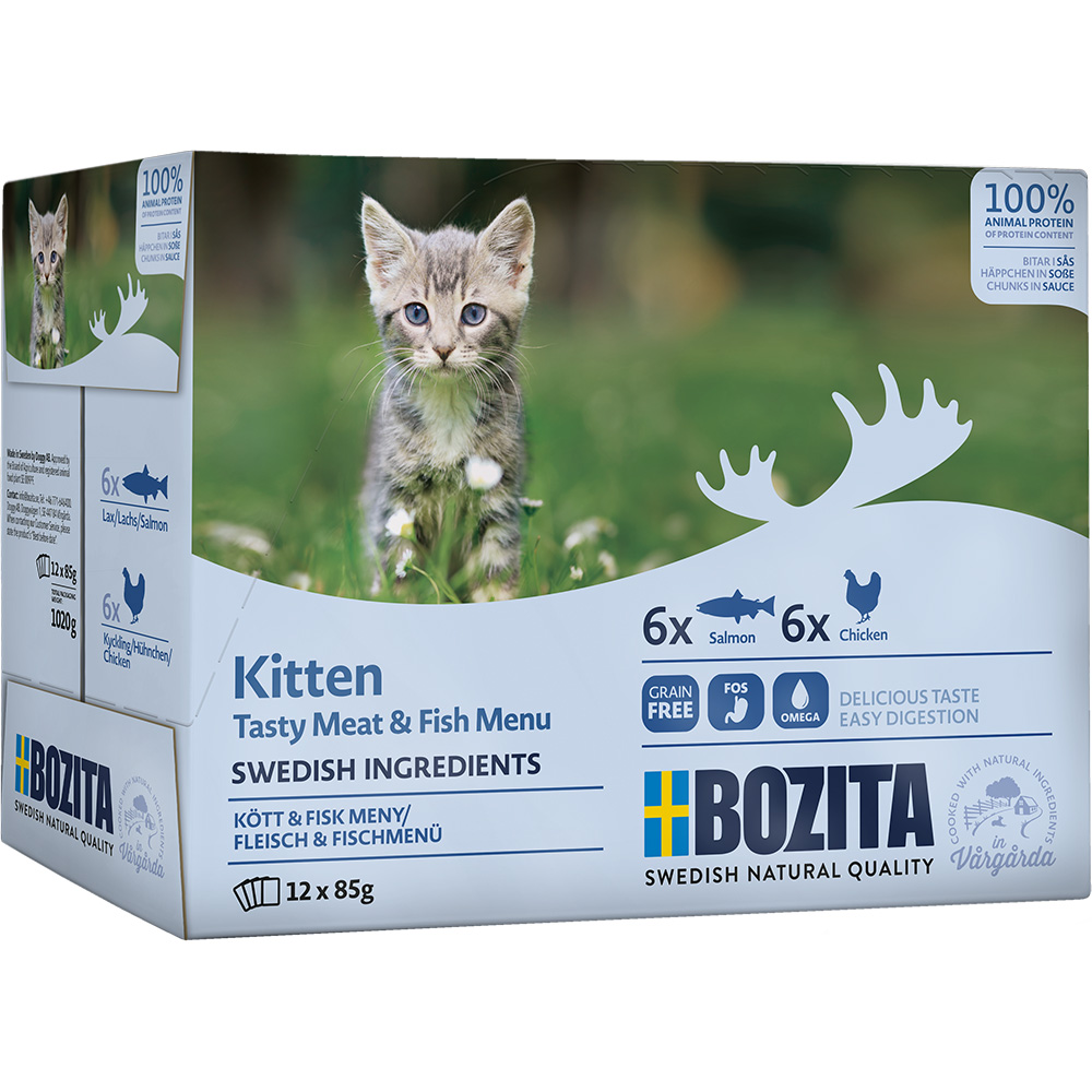 Bild 1 von Bozita Pouch Häppchen in Soße Lachs & Fleisch Kitten MP 12x85g
